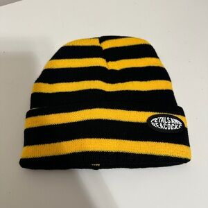 Petals & Peacocks Striped Beanie Unisex Black & Yellow Bumblebee Cuffed